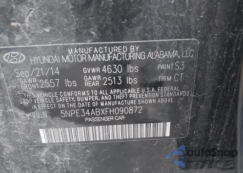 2015 Hyundai Sonata Sport 2.0T из США, поврежденный, VIN 5NPE34ABXFH090872